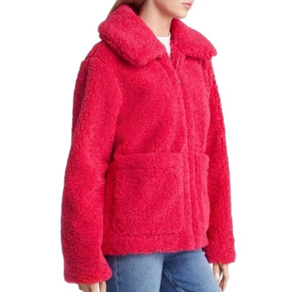 Sam Edelman pink faux fur fuzzy fleece pink teddy jacket coat Size large new! - Picture 3 of 16